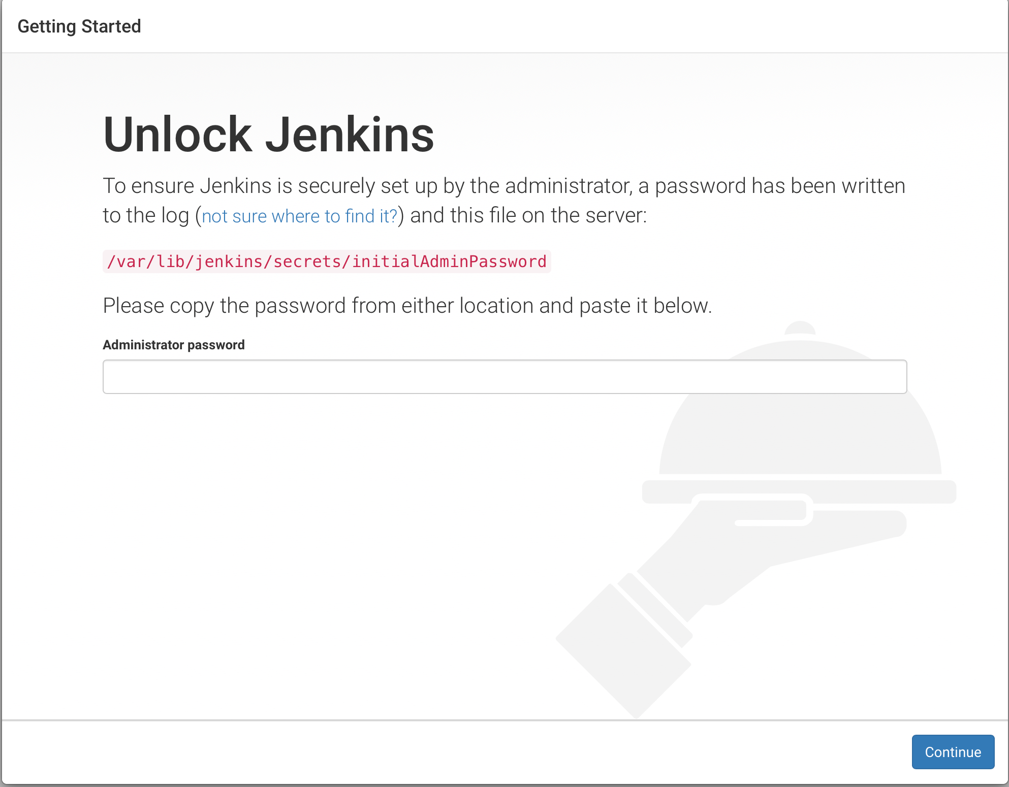 First screen you see after installing Jenkins